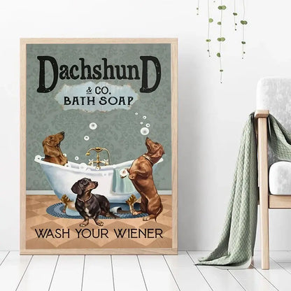 Wash Your Weiner Dog Lover Gifts Wall Art Canvas Poster Print Funny Bathroom Quotes Art Painting for Bathroom Toilet Home Decor